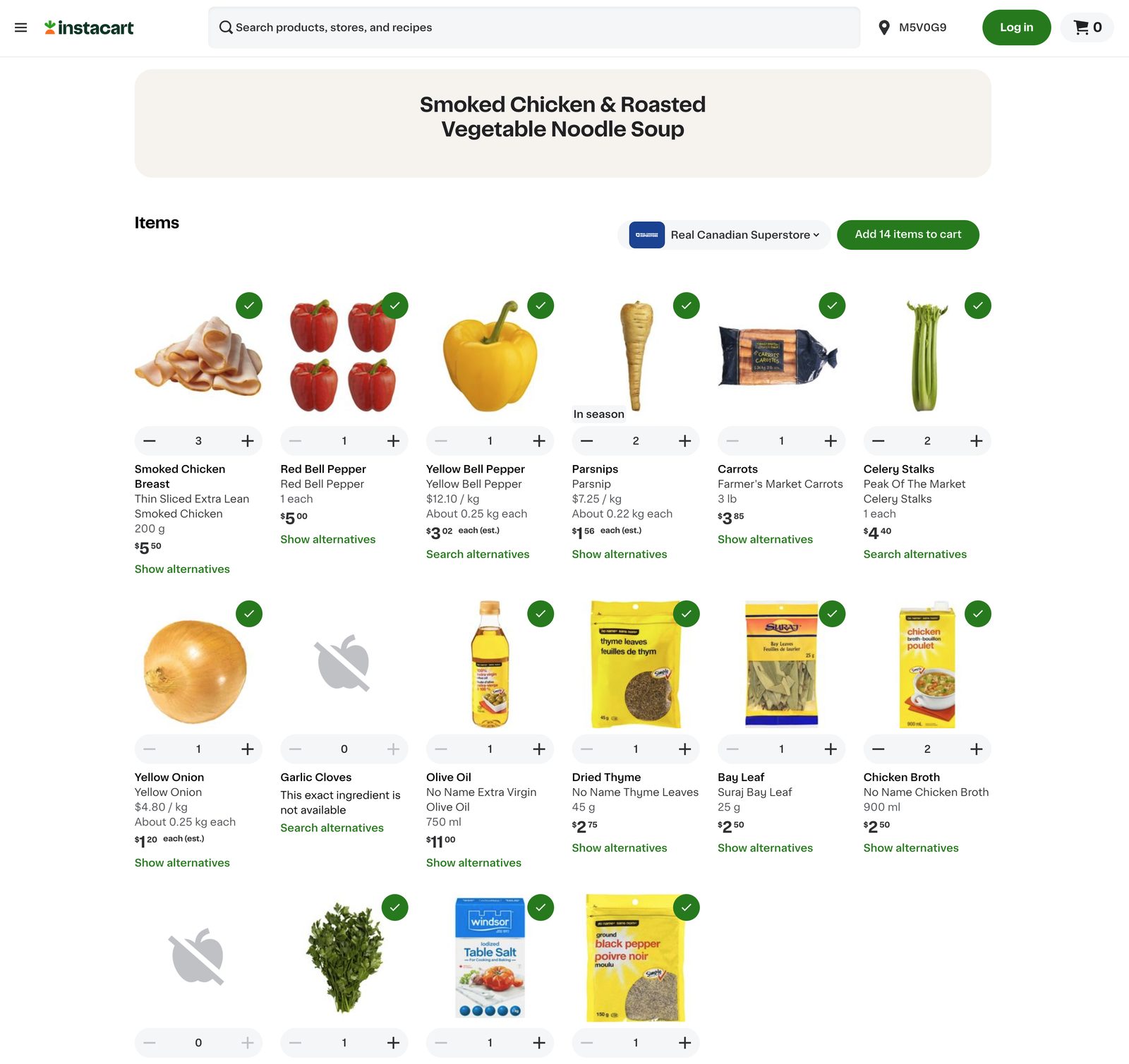 Instacart integration — send ingredients directly to cart