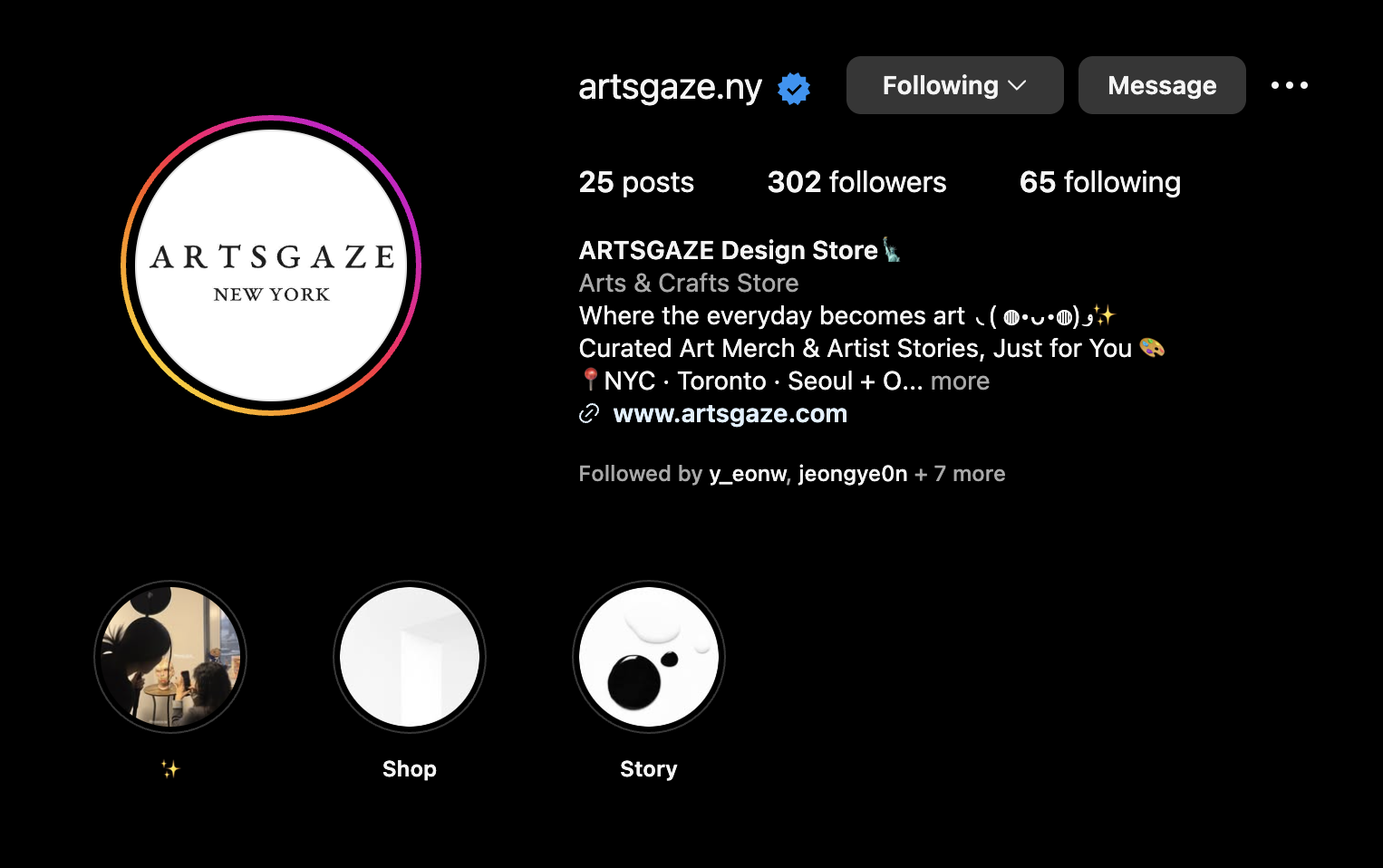 ArtsGaze stats as of February 2025 — 6 artists, 16+ products, 300+ followers