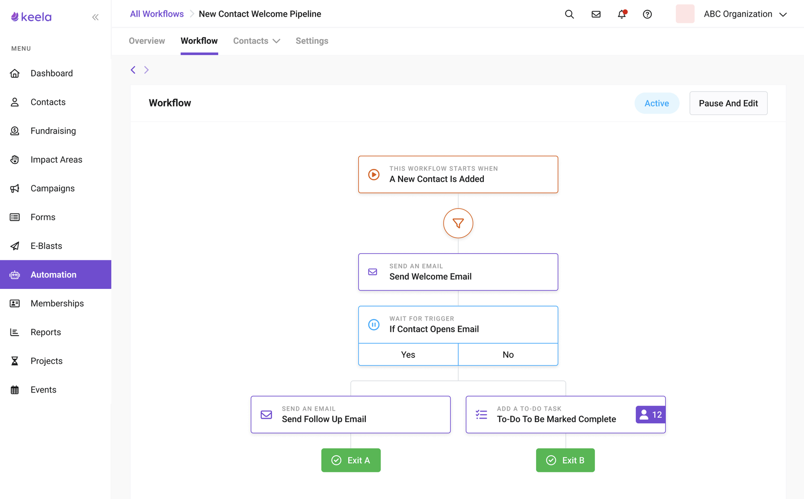 Final automation workflow builder — node-based canvas with triggers, conditions, and actions