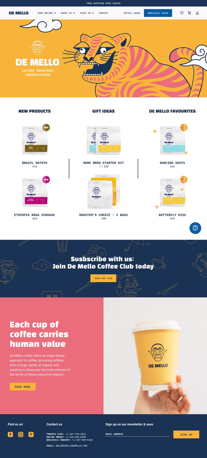 Redesigned De Mello website with new branding applied