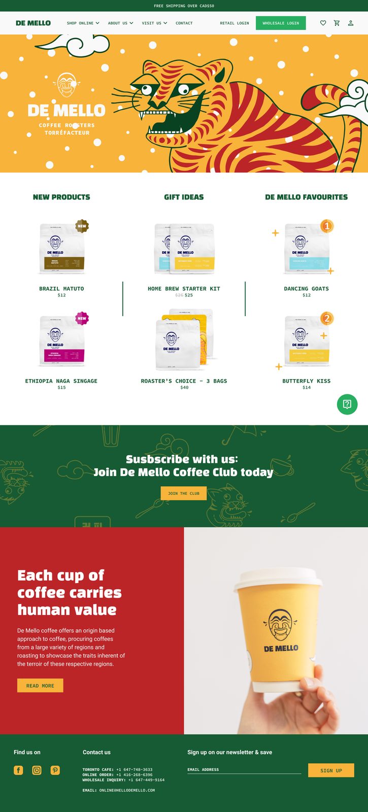 Seasonal promotional variations for De Mello website