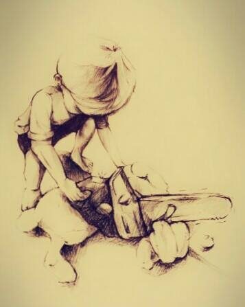 Kid Sawing Up a Teddy Bear
