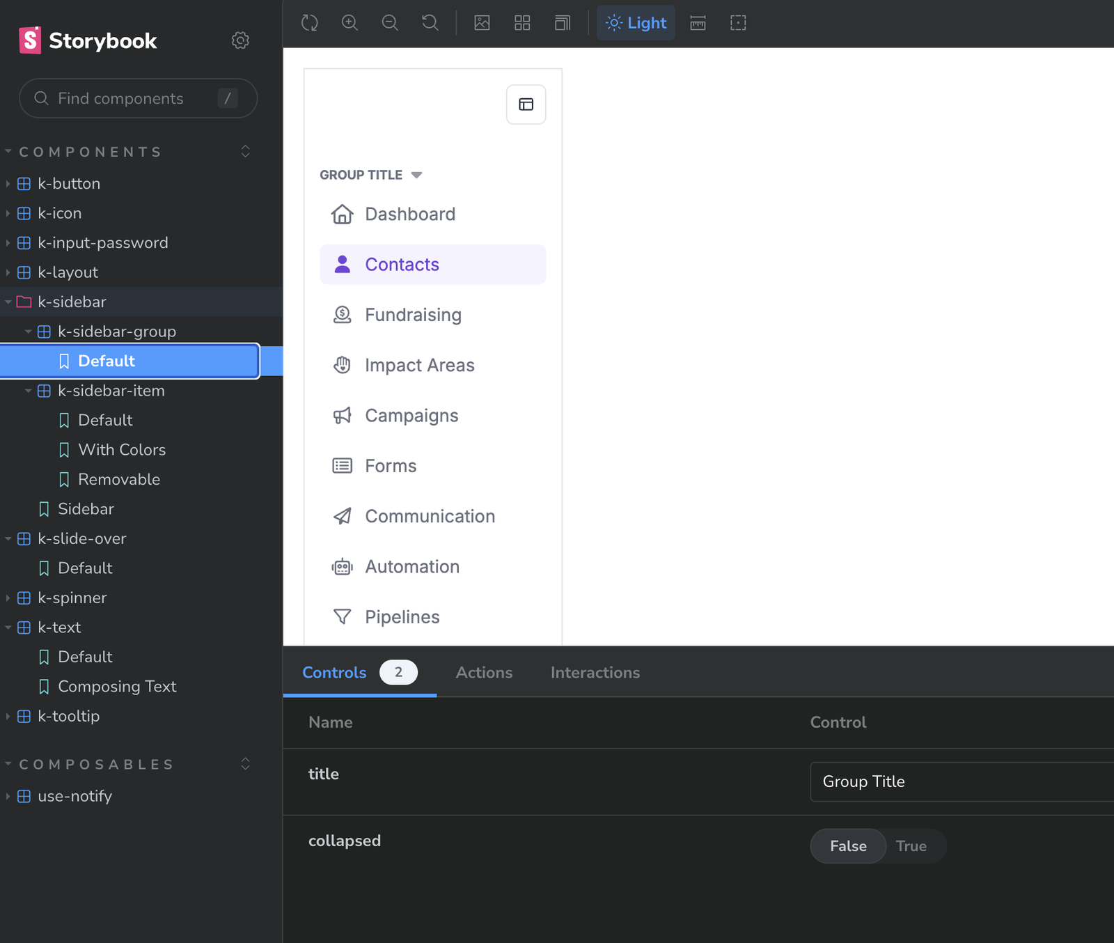 Storybook component library